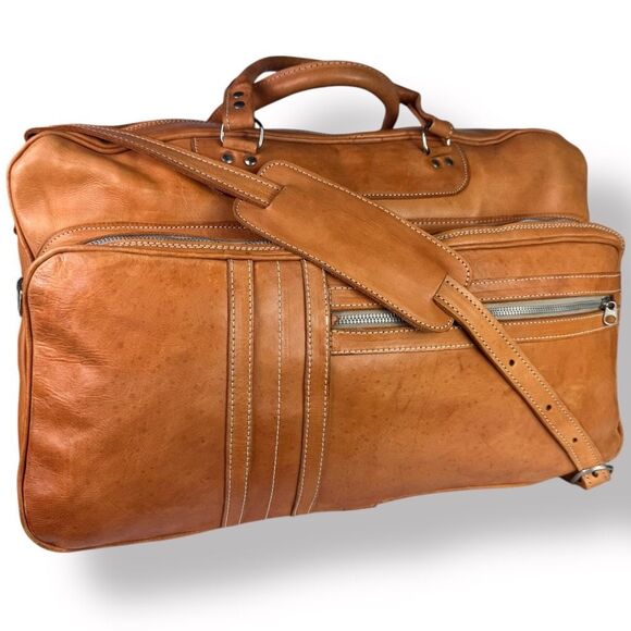 MR Canoa Vintage 80s 90s Leather Duffel Travel Overnight Bag Weekender Rugged - Picture 3 of 16